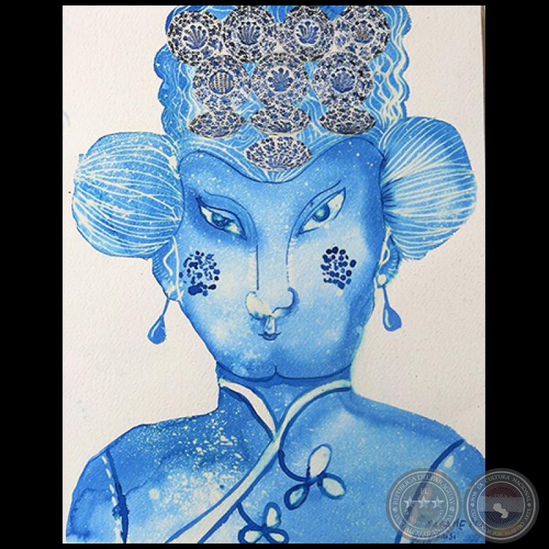 Madame Nu - Serie AZUL dibujo sobre papel de Ricardo Migliorisi - Año: 2018